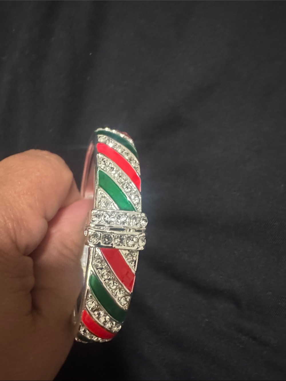 Silver-Tone Bracelet with Red & Green Enamel and Crystal Accents